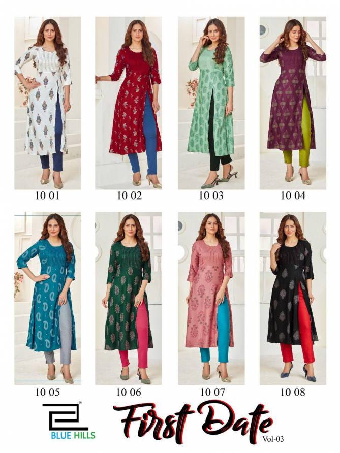 Blue Hills First Date 3 Latest Designers Party Wear Long Printed Kurtis Collection

